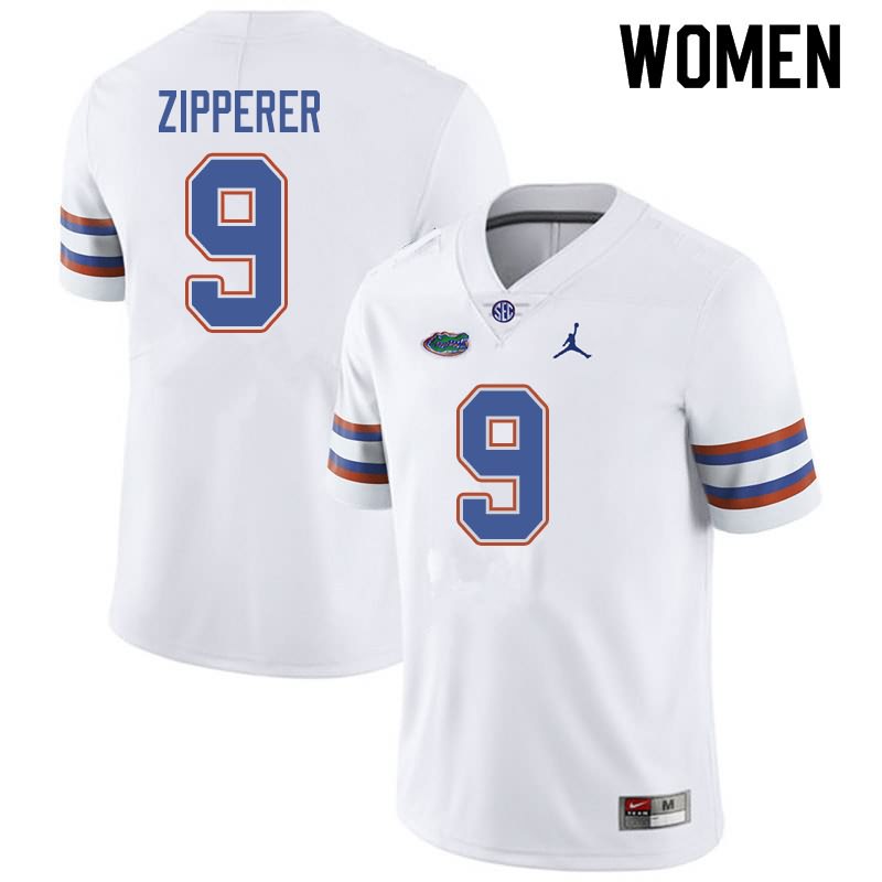 Women's NCAA Florida Gators Keon Zipperer #9 Stitched Authentic Jordan Brand White College Football Jersey GHR5465KT